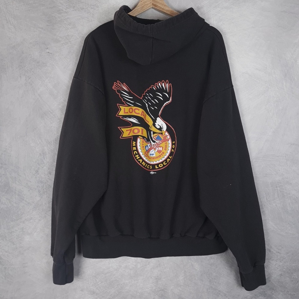 Union Line Hoodie Mens 2XL Black Auto Mechanic Local 701 Eagle Wrench Sweatshirt